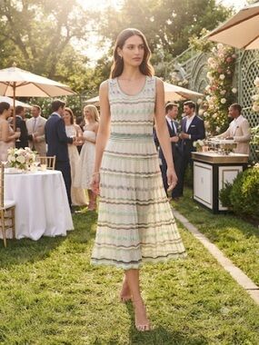 M by Missoni Cream and Mint Striped Sleeveless Midi Dress 44